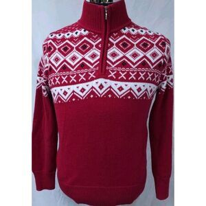 IZOD *Large* Red Sweater Mock Neck Womens Zip Up VTG Machine‎ Washable